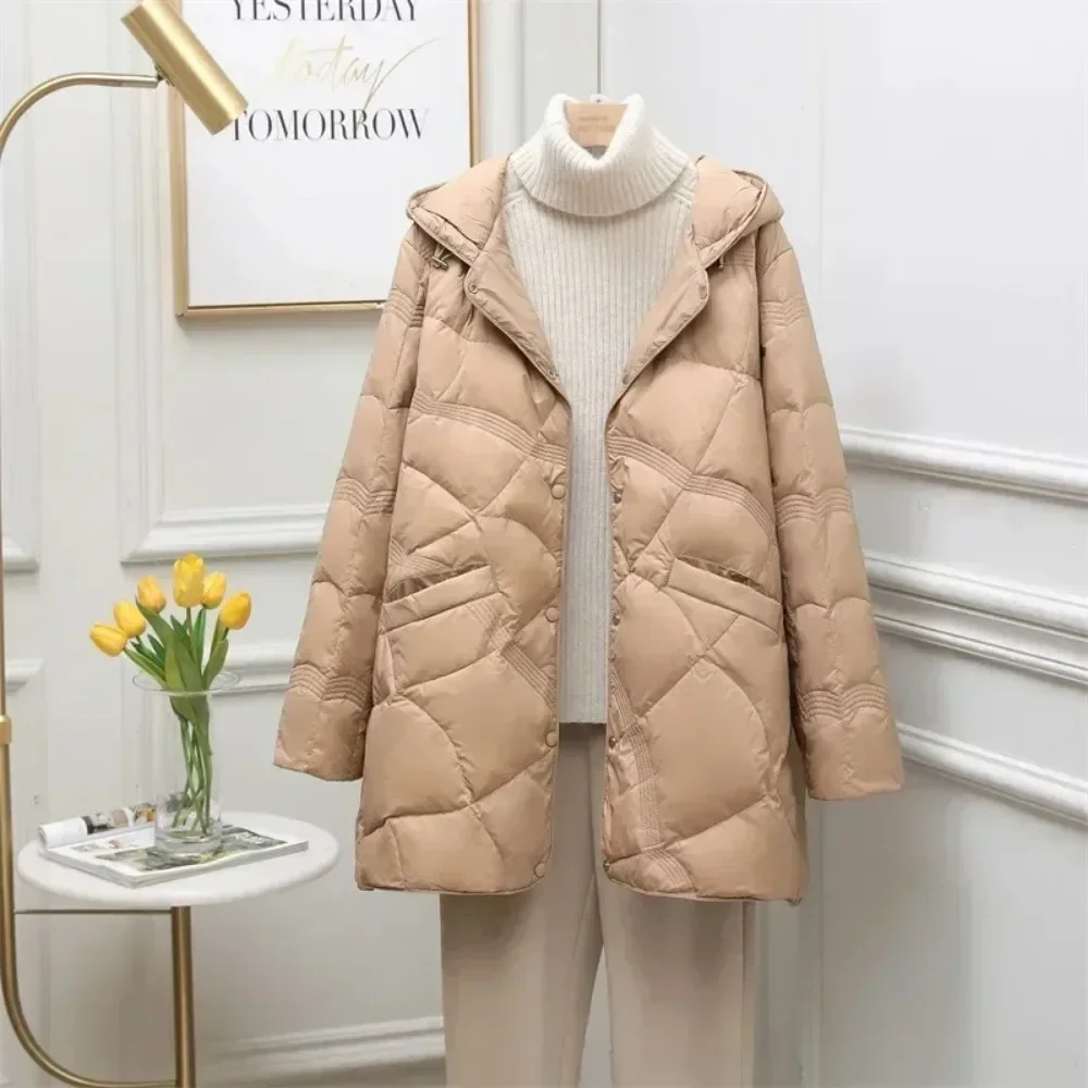 Women Clothing Casual Oversize Puffer Jackets Down Jacket Chaqueta Mujer Fashion Mid-length White Duck Down Coat Female