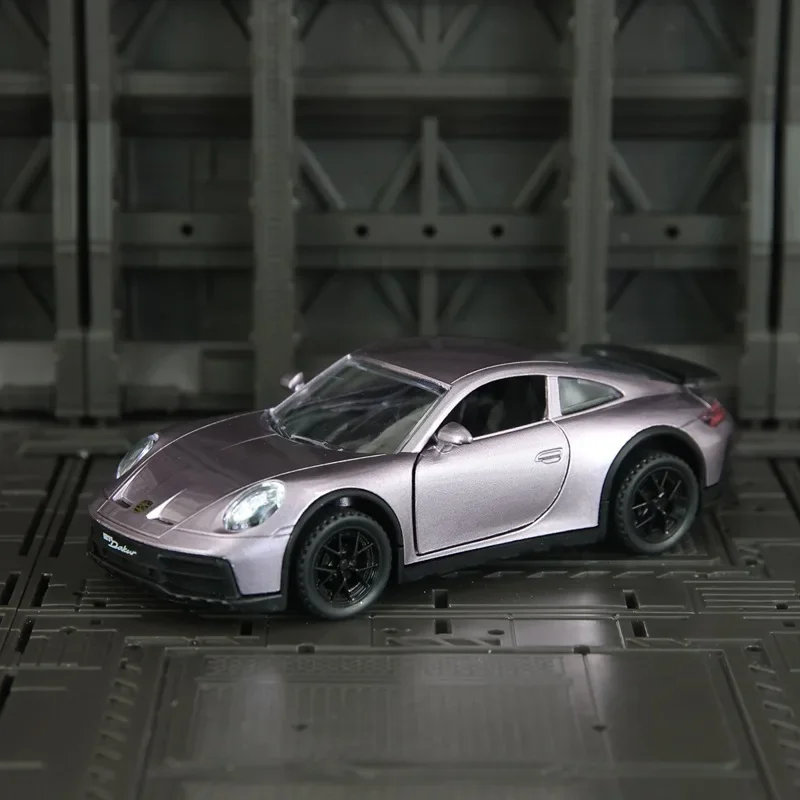 1:32 911 DaKar Alloy Sports Car Model Diecast Toy Ornament Doors Opened Sound Light Pull Back Miniature Models Toddler Kids Gift