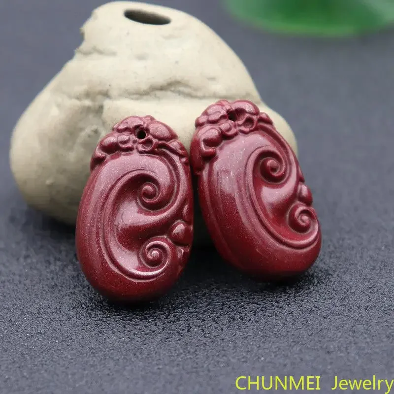 Natural High Content Cinnabar Pendant Ruyi Pendant Original Stone Purple Gold Sand National Style Jewelry Accessories