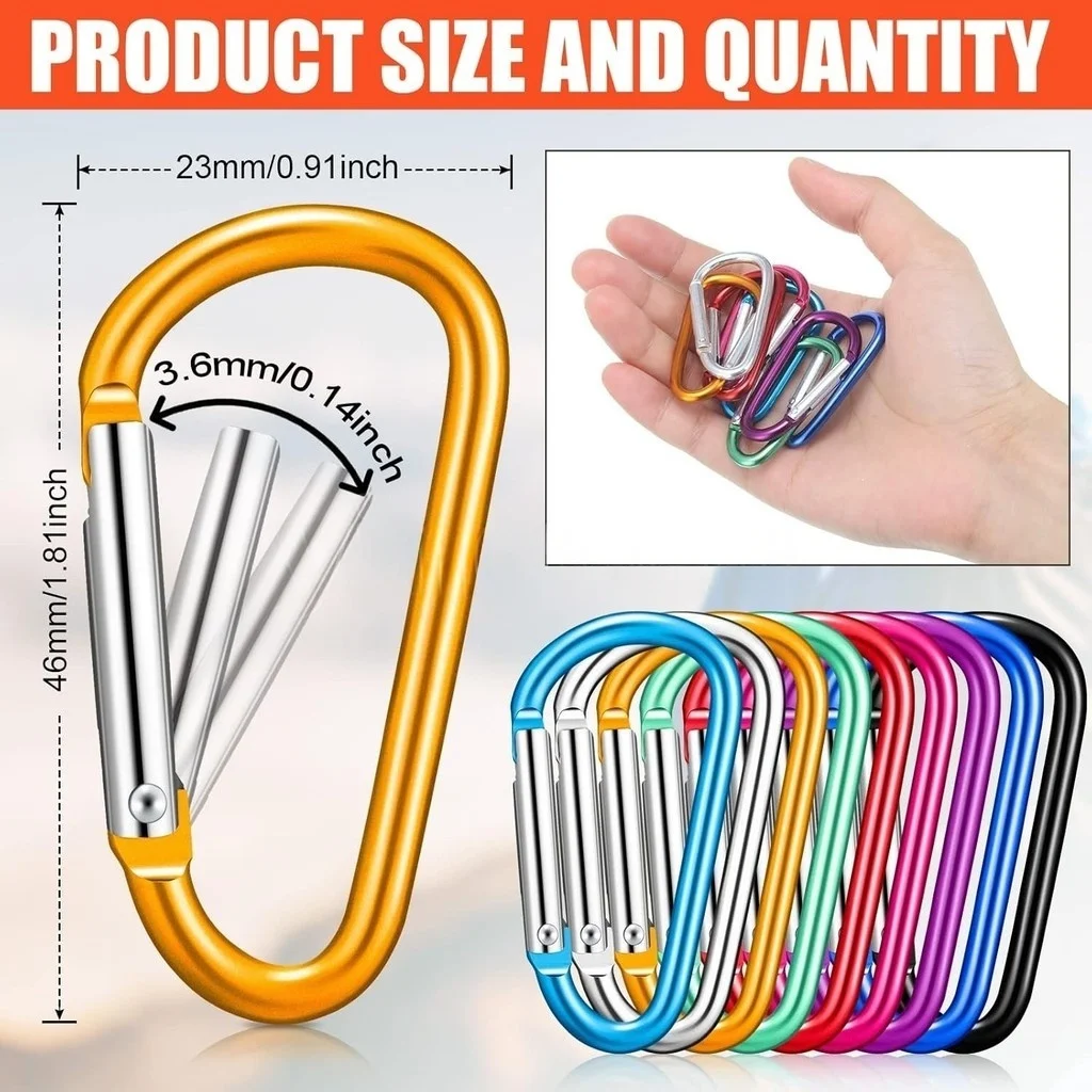 100Pcs New Aluminum Alloy Carabiner Outdoor Spring Snap Clip Water Bottle Hooks Keychain Climbing Camping Hiking Quickdraws Tool