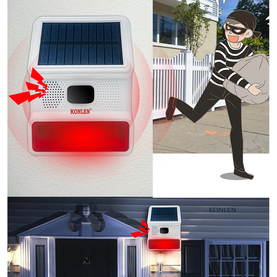 433mhz Strobe Solar Siren Outdoor Wireless Burglar Home Alarm System Kit Security Protection with Motion PIR Door Sensor Horn