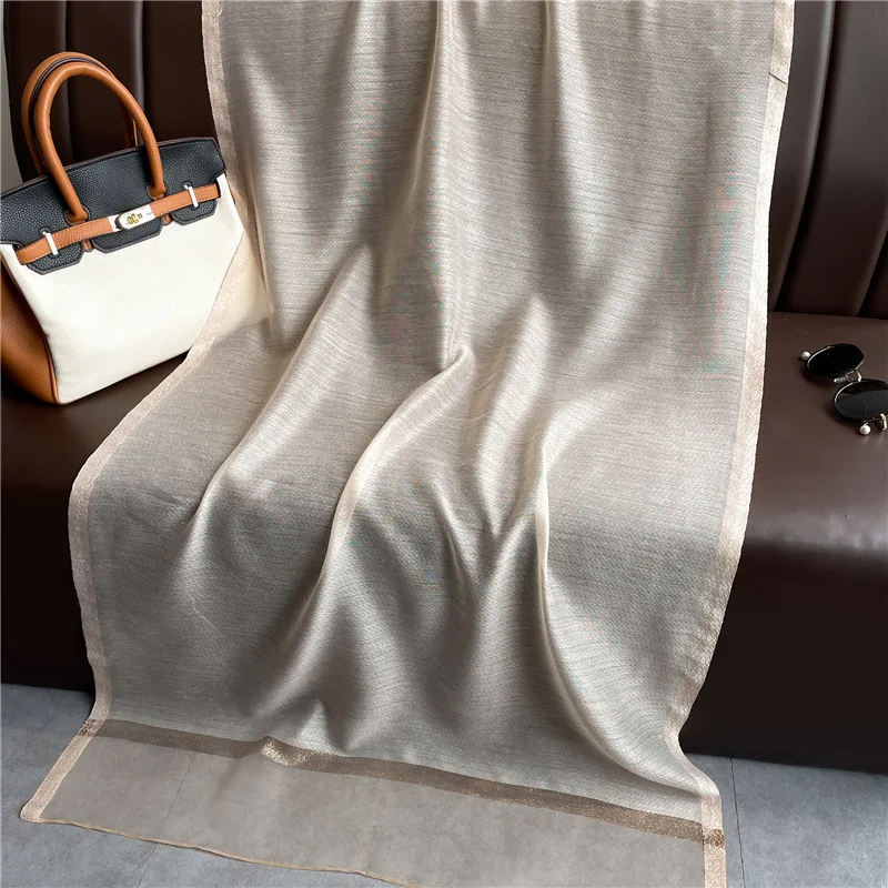 Modischer Luxus Einfarbiger Langer Seidenschal für Damen Weicher Glatter Schal Kopftuch Hijab Outdoor-Schal Langer Umhang Strandtuch – Detail 8
