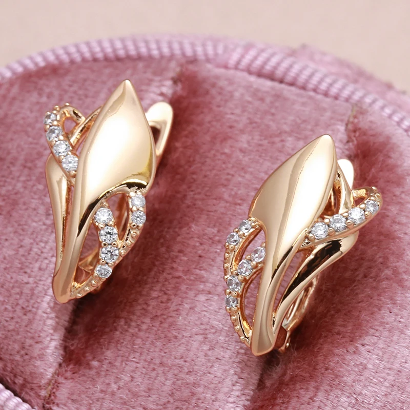 New Vintage Curve Zircon Earrings 585 Rose Gold for Women Elegant Geometric Wedding Earrings Fashion golden Jewelry Earrings