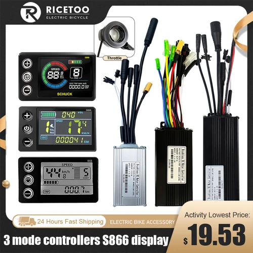 Controlador de bicicleta eléctrica de tres modos 17A 26A 30A 40A 36V/48V con función de aprendizaje pantalla LCD S866 Motor de 350W-1000W