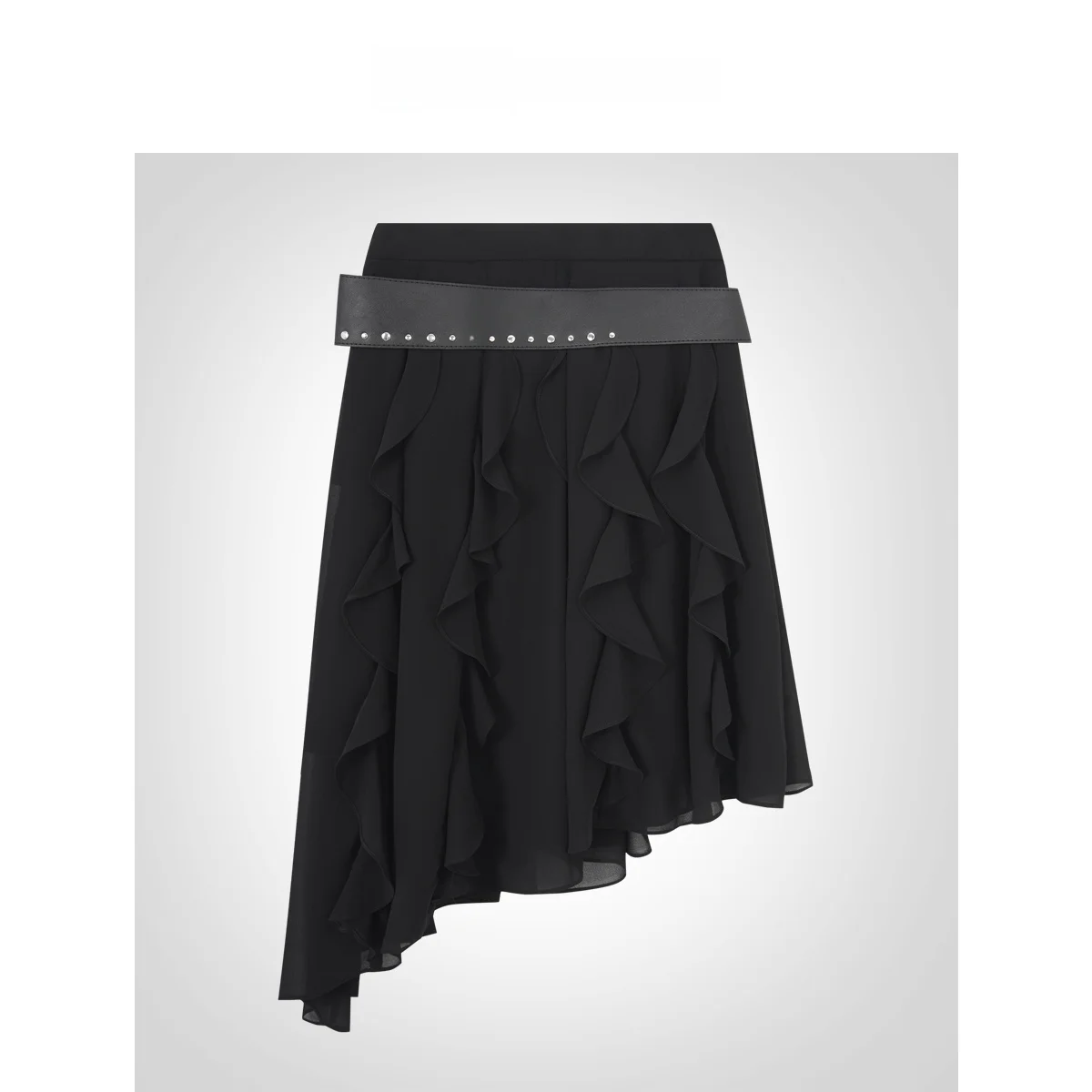 IAMCPLUS Spring 2026 Heavy Embroidery Asymmetrical Chiffon Skirt High Waist A-Line Standard Fit Ladies Polyester Fiber