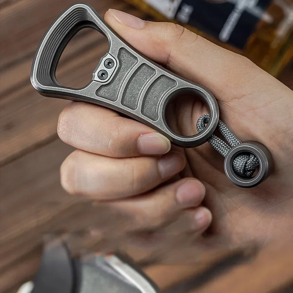 Titanium Alloy EDC Bottle Opener Decompression Push Card Fingertip Toy Portable Metal Keychain