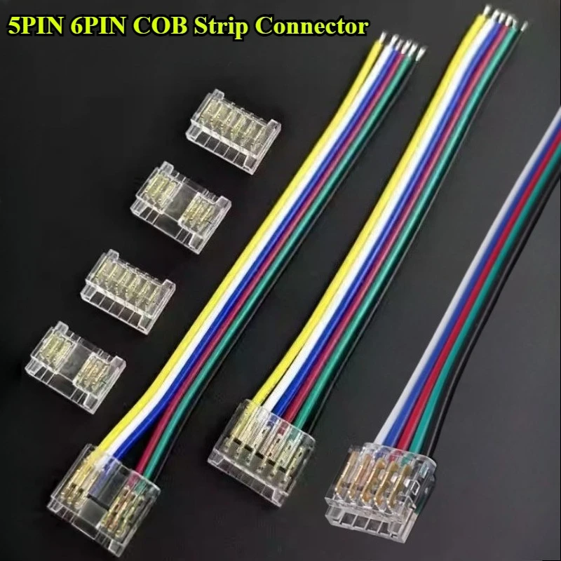 

5PIN 6PIN COB Transparent Welding-Free Led Connectors Solderless Clips For 10mm 12mm RGB Flexible FCOB RGBW RGBCCT Strip Light