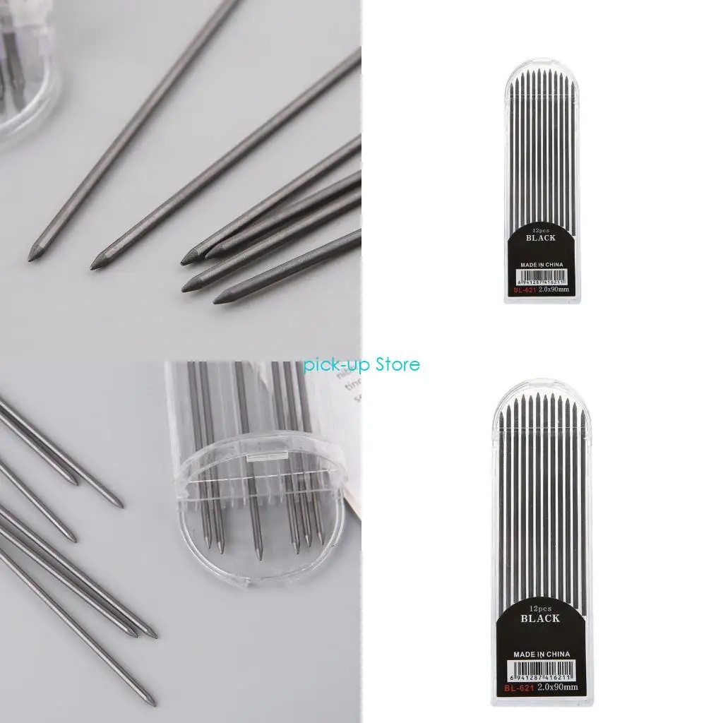 

Q5WA 12Pcs 2.0 mm Mechanical Pencil Black 2B Refills Draft Drawing Writing Craft