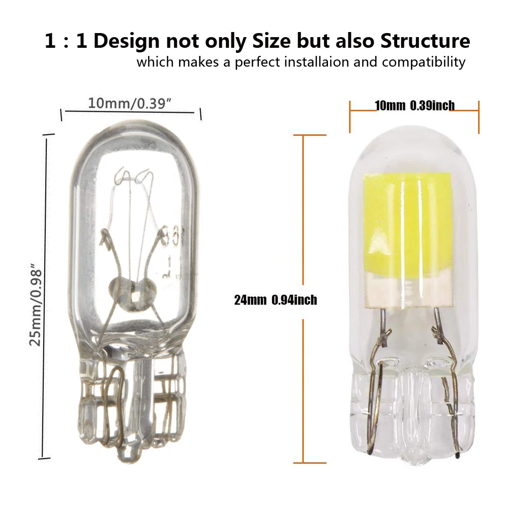 New Design Factory Price Car Led Bulb T10 Glass case Cob Chips 1W 6V 12V 24V DC License Plate Reading Light Led Bulb