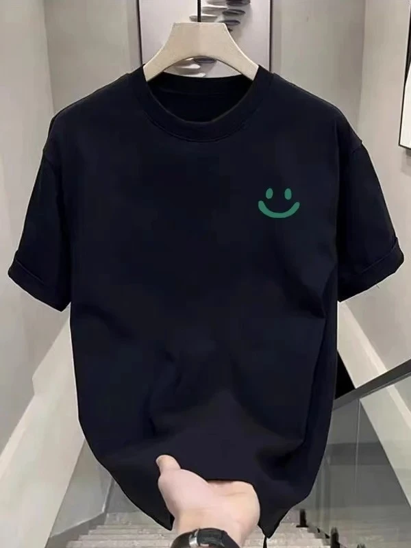 

Модная креативная простая футболка из чистого хлопка, модная летняя рубашка с круглым вырезом и короткими рукавами с принтом улыбающегося лица