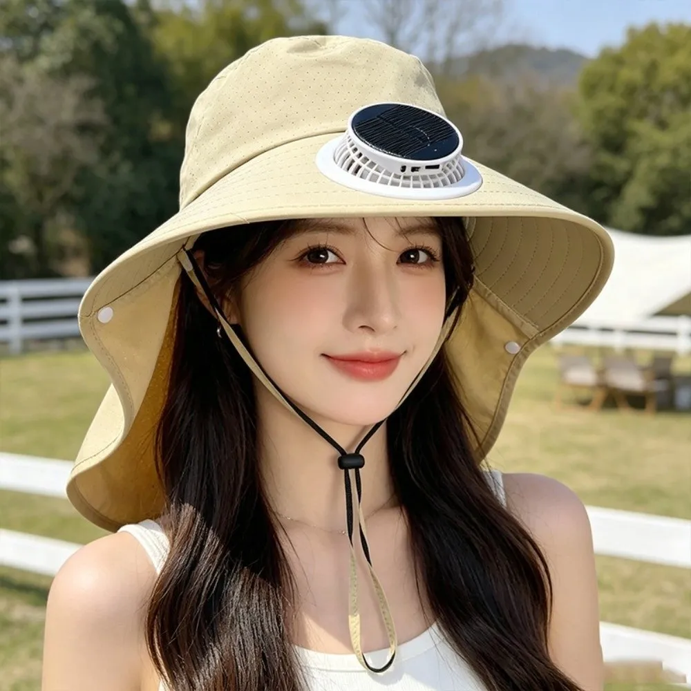 Adjustable Solar Fan Hat Long-lasting Breathable Wide Brim Fishing Hat Portable Sun Protection for 3.7V300MAH