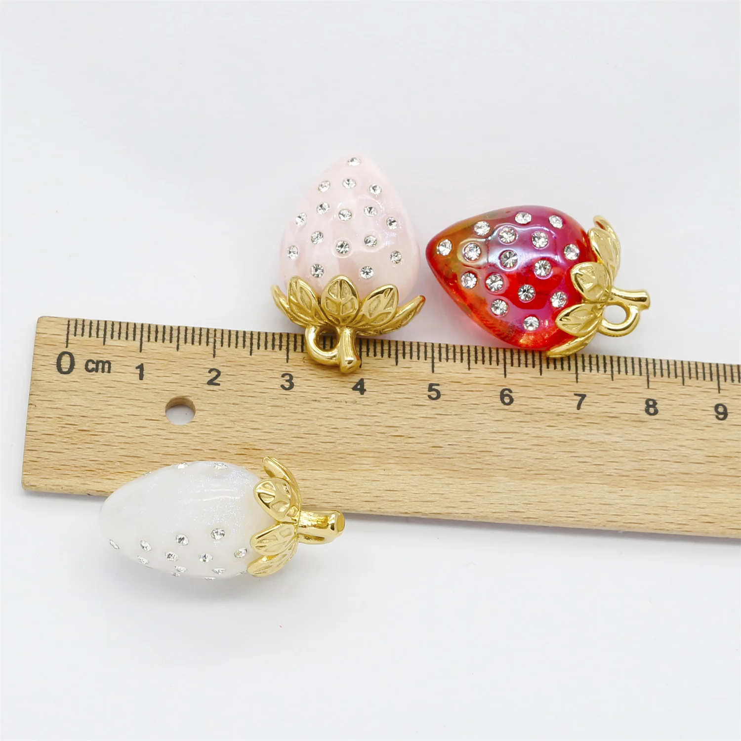 30pcs 3D Stainless Steel Charms Strawberry Pendant Fruit DIY Charm For Necklace Bracelet Keychain