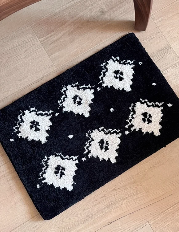 White Black Print Tufting Bedroom Rug Carpet Living Area Foot Pad Room Doormat Aesthetic Home Warm Decor Rugs