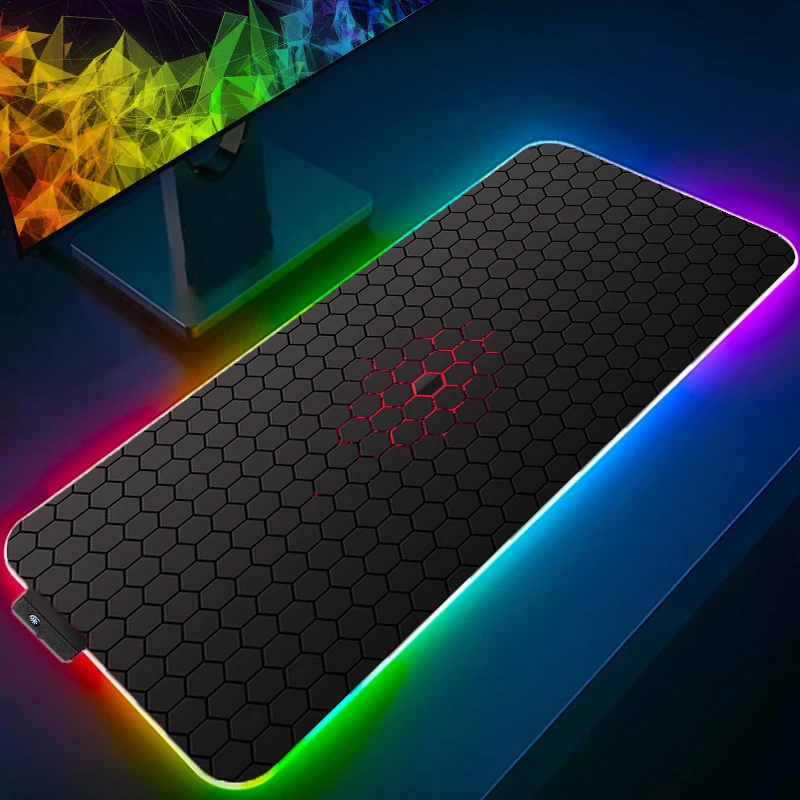LED Light RGB Mouse Pad PC Computer Gamer Gaming Mousepad Keyboard Desk Mat Japanese Dragon Cherry Blossom Anime Hexagon Carpet