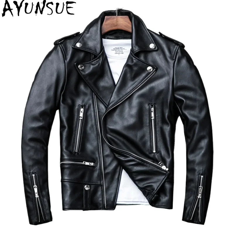 AYUNSUE Sheepskin Motorcycle Jackets Genuine Leather Autumn Coats Mens Clothing Fashion Short Jacket Chaquetas Para Hombre