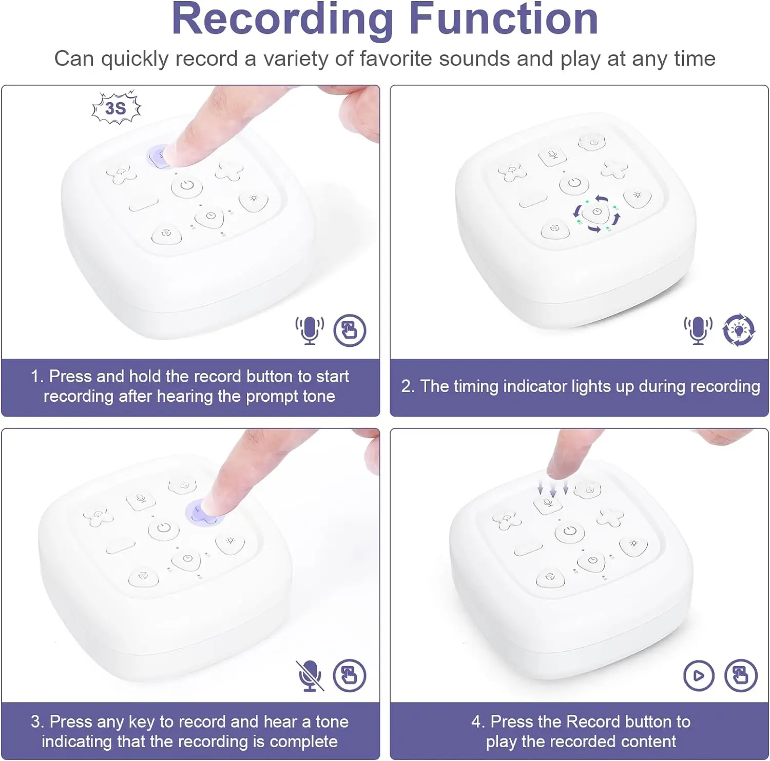 New Arrival Rechargeable Sleep Sound Machine Color Change Night Light Voice Record Function Baby White Noise Sound Machine