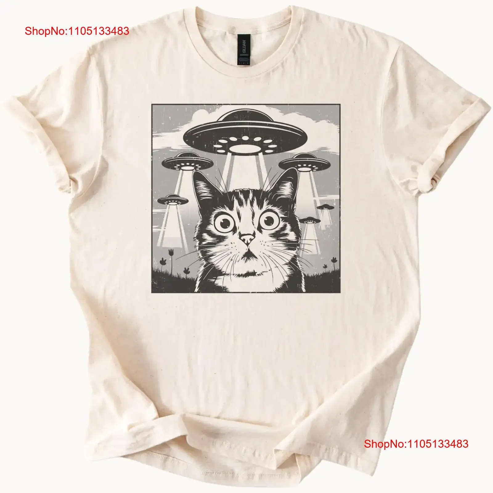 

Surprised Cat UFO Abduction T Shirt vintage Washed Slightly Versatile Casual Comfortable homme graphic Soft Unisex Stylish