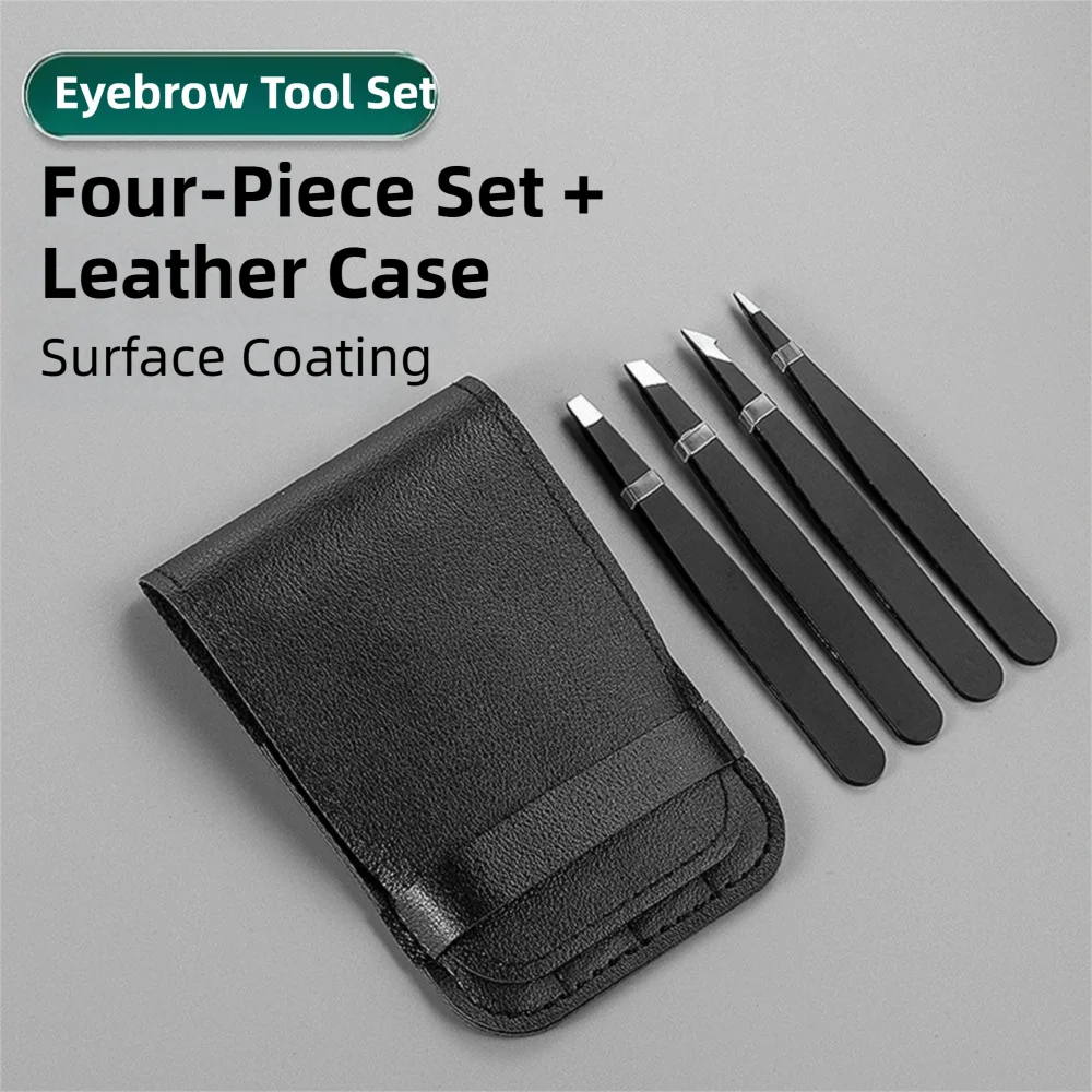 

4Pcs/Set Premium Stainless Steel Eyebrow Tweezers Set Slanted Tip Pointed Precision Tweezers Flat Top Pointed Slant