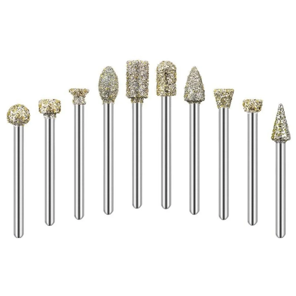 20Pcs Diamond Grinding Head Burr Polishing Drill Bit Set for Dremel Rotary Tool 3mm Shank Carving Head Grinding Tool Accessories