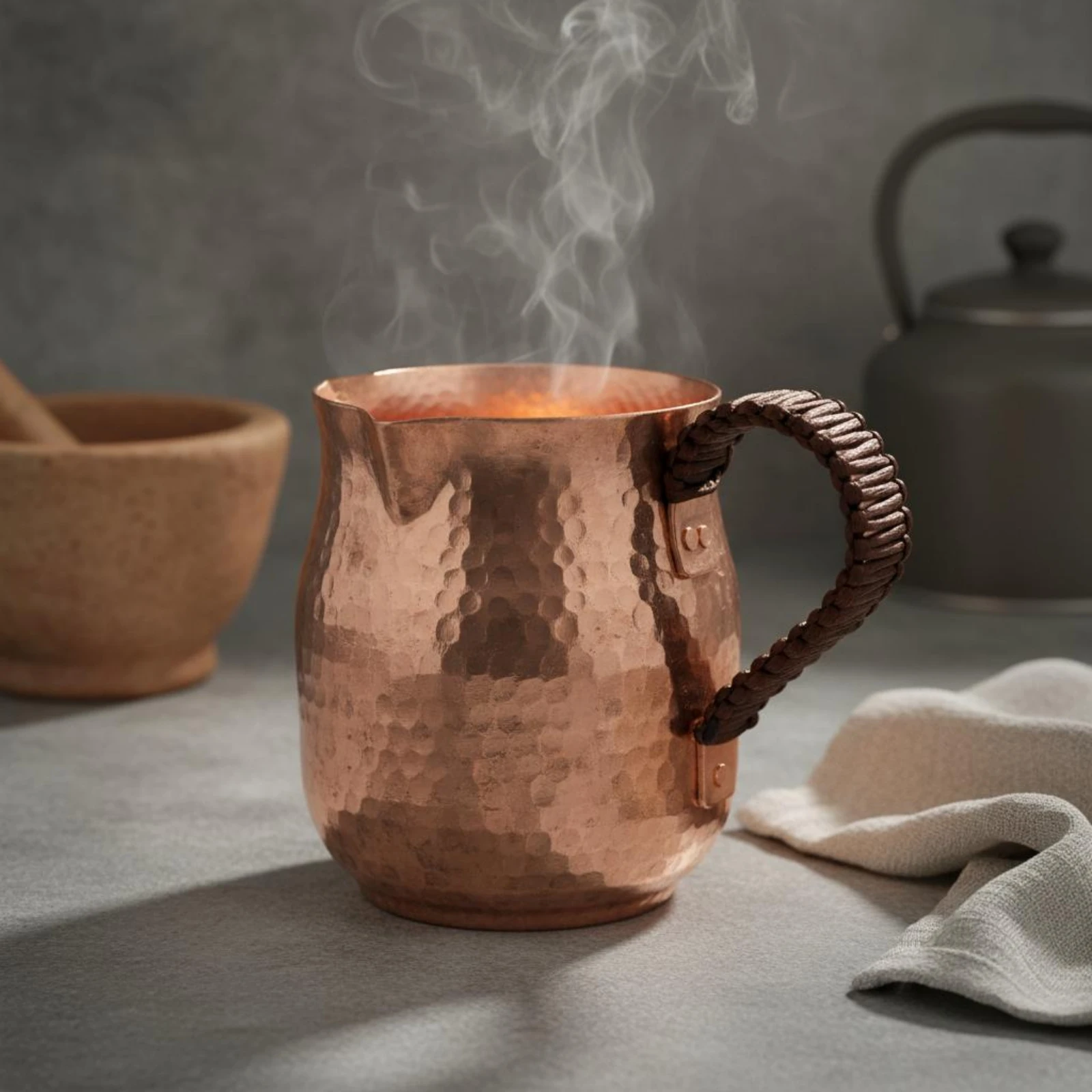 580ML Copper Tea Pitcher Multi-Size Handmade Copper Cup Drinkware Thermal Conductivity Long-Lasting for Milk Warming Serving Tea