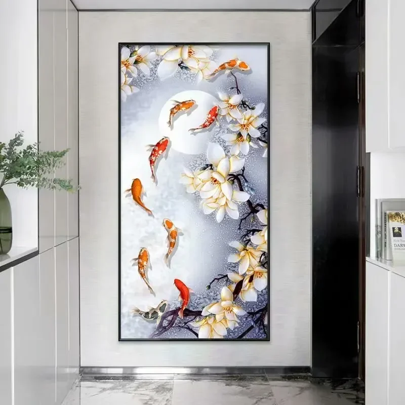 5D Diamond Painting Carp Magnolia Full Diamond Art Embroidery Large Office Living Room Home Decor DIY Diamond Cross Stitch Kits