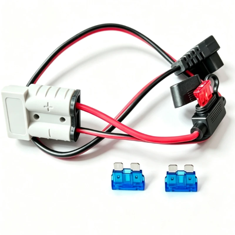 12AWG Heavy‑Duty Car Fridge Power Cable 12V 24V DC Plug to M8 /SB50-50A Terminal Wiring Harness with In‑Line Fuse Holder