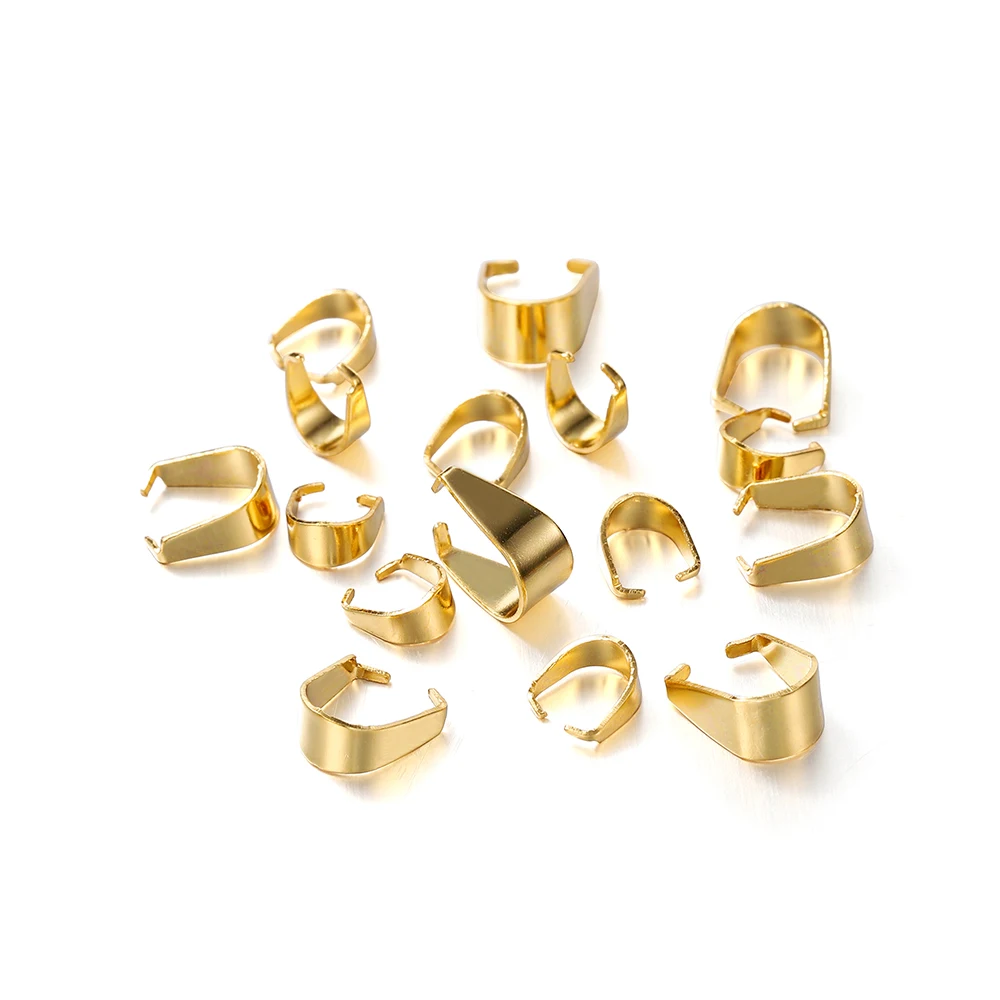 50-100pcs/Lot Stainless Steel Gold/Silver Color Pendant Pinch Bail Clasps Necklace Hooks Clips Connector For Jewelry Making