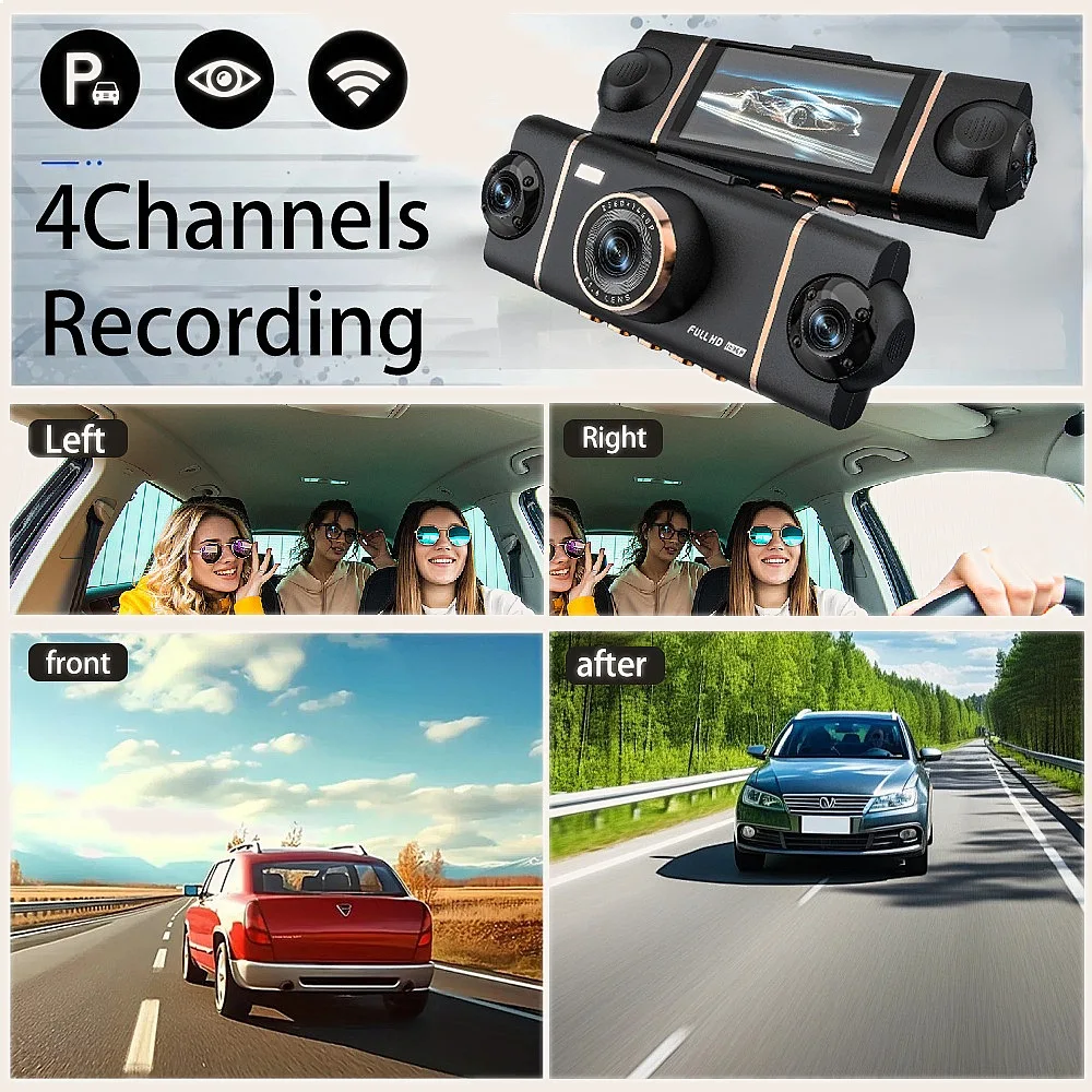 3 Inch 1080P 4 Channel 360° Panoramic Car DVR WiFi Dash Cam Front Rear Left Right