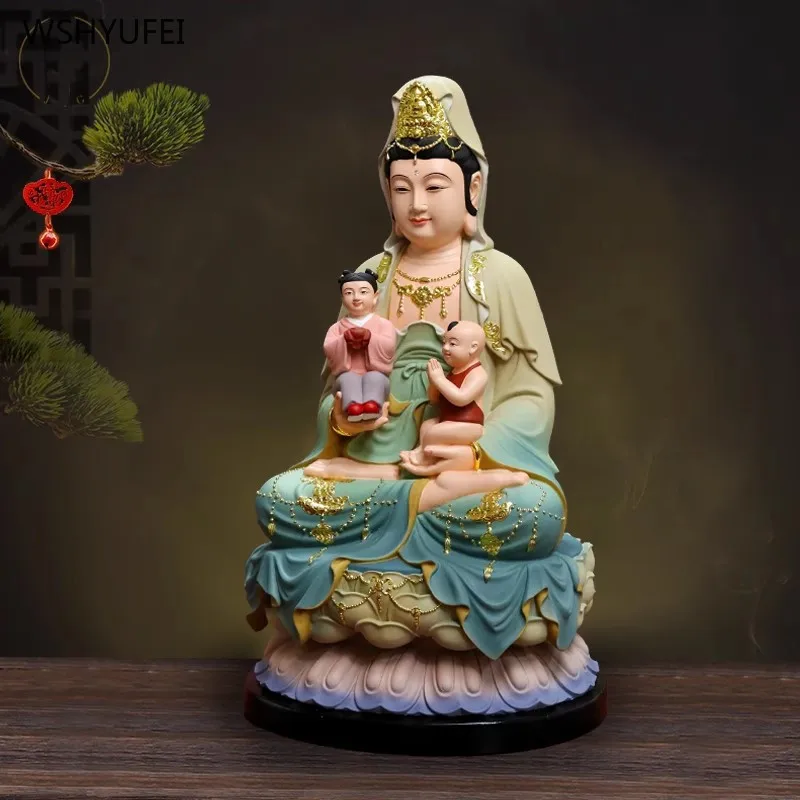 Home offerings of Buddha statues Avalokitesvara Bodhisattva statue of sending children Resin crafts Household deity ornaments