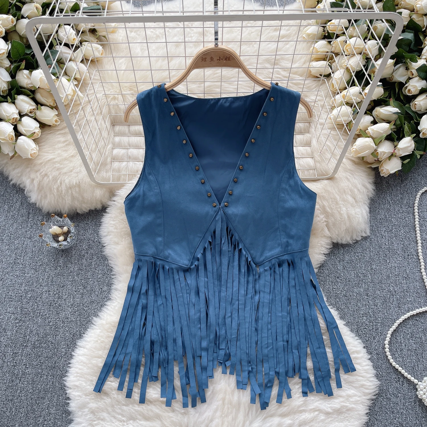 Vintage Vest Women 2024 V Neck Tassel Solid Color Sleeveless Waistcoat Ethnic Style Outwear Casaco Feminino Summer Dropshipping