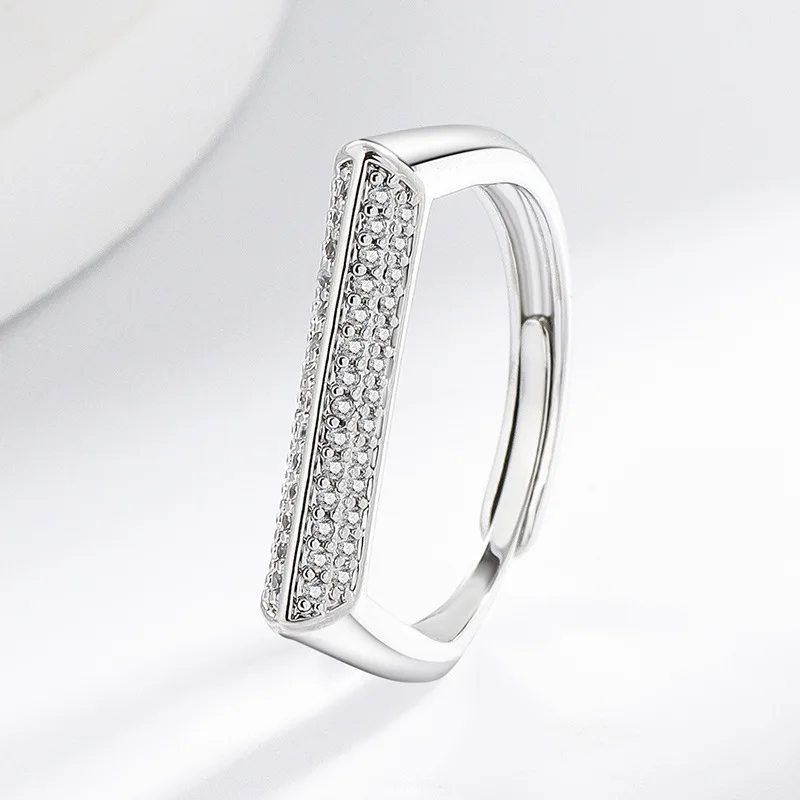 

Square CZ Stacking Ring Silver Minimalist Pinky Tail Ring for Women, Dainty Adjustable Korean Jewelry Gift