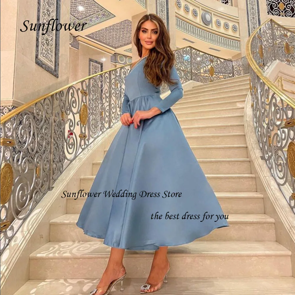 Sunflower Off the Shoulder Evening Dress 2023 Slim Backless Satin Pleat A-LINE Prom dress Ankle-Length Party Dress