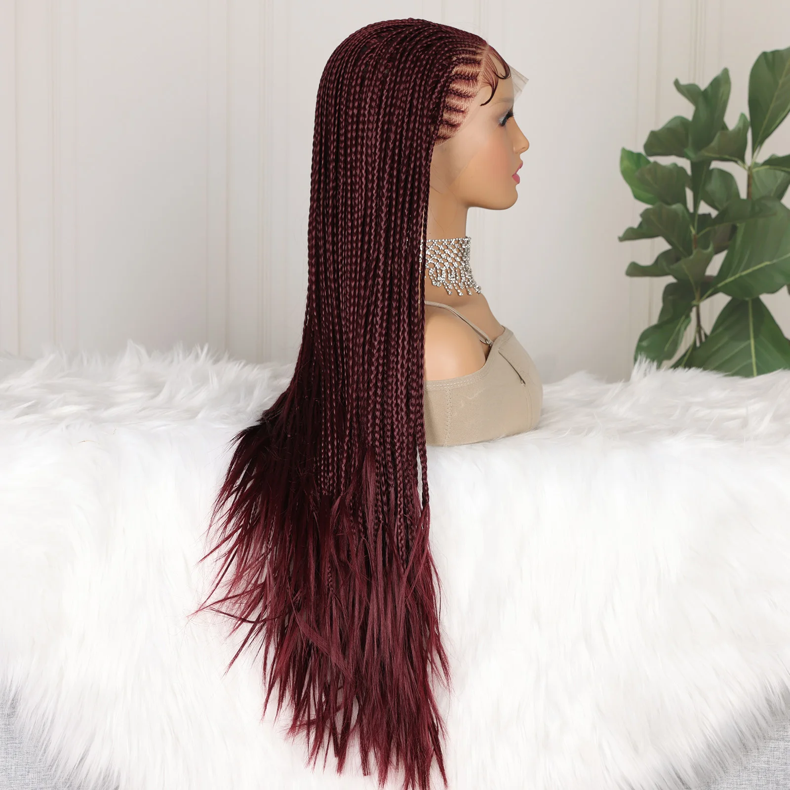 99J Red Burgundy Colored 13X4 HD Lace Frontal Braiding Wig Goddess Twist Box Braided Synthetic Wigs For Women Bleached Knotless