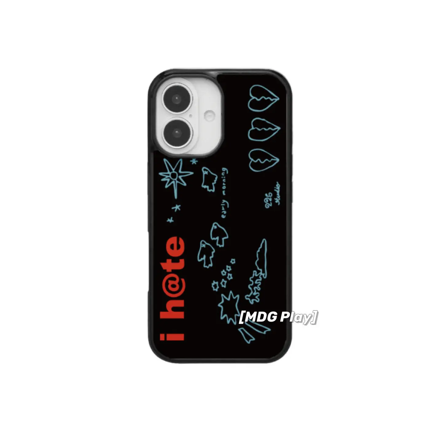 Korean Ins Black Background Graffiti Phone Case For iPhone Duo 18 Pro Max 17 16 15 14 13 12 11 Shockproof Silicone Back Cover