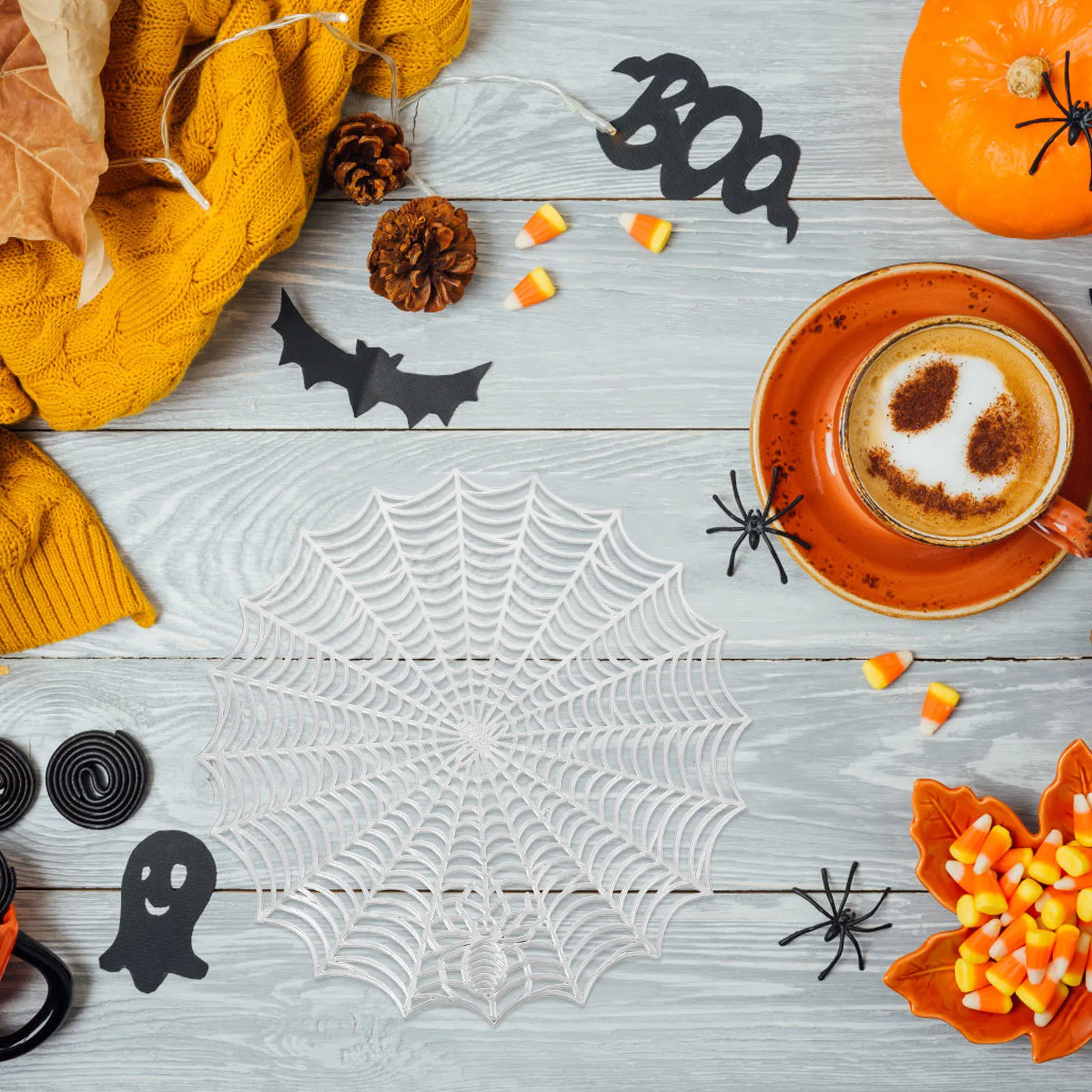 

4Pcs Round Table Placemats Spider Web Halloween PVC Decorative Heat Insulated Washable Dining Table Mat PVC Placemats