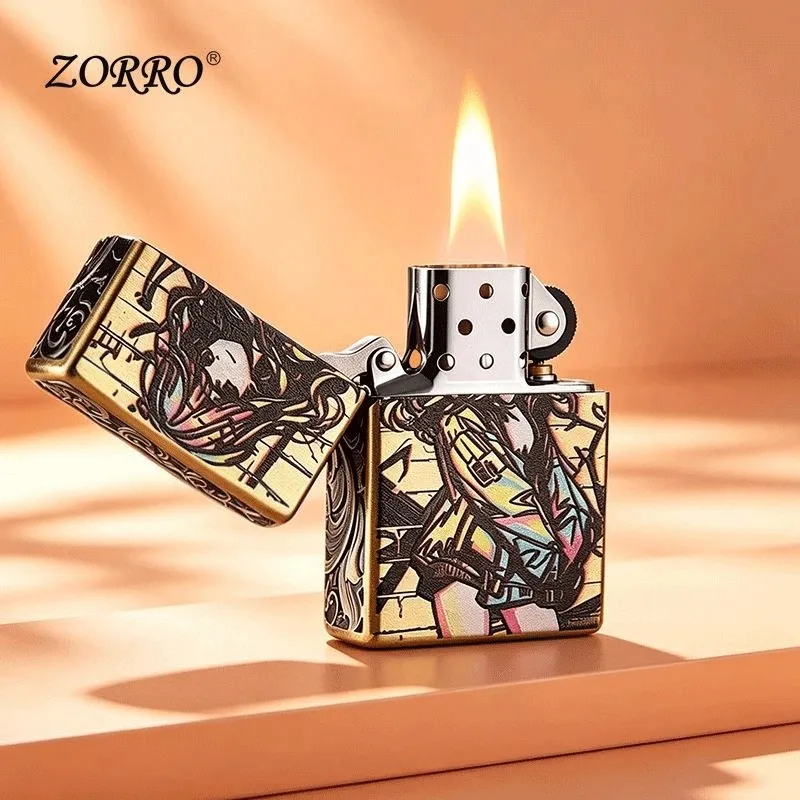 Best Seller【ZORRO】Zorro Retro Windproof Kerosine Lighter, Bronze Colorful Girl Durable and Good-looking Creative Gift for Boys