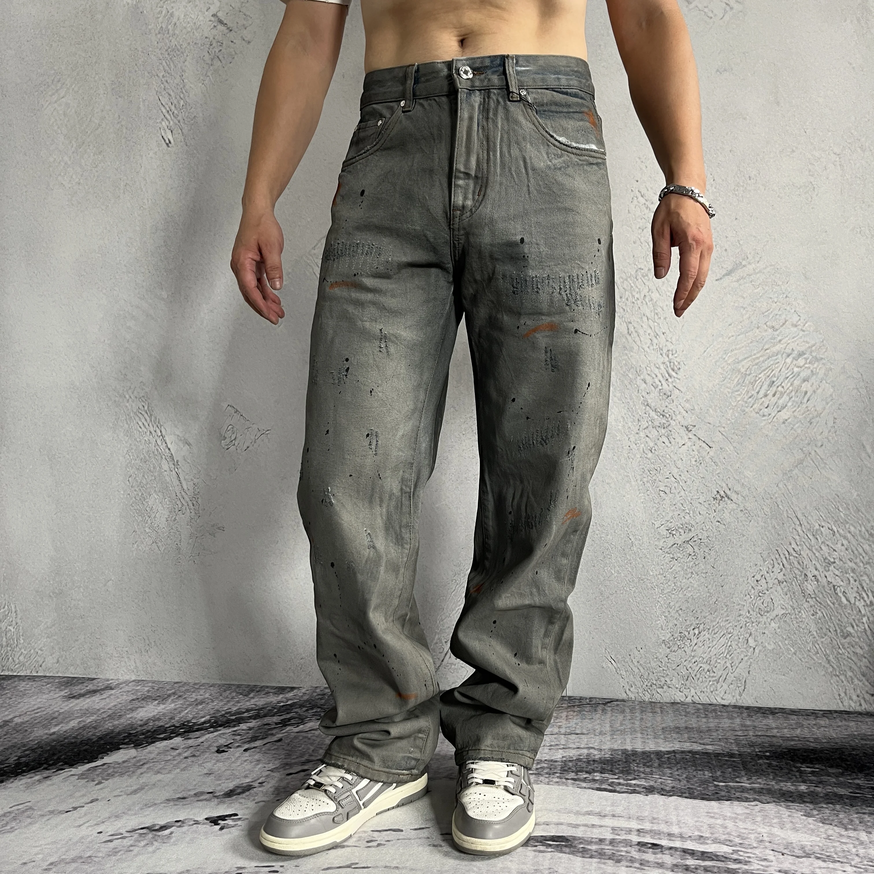 WK13 BLCG High Waist Super Quality  Loose Fitting Denim Pants  Heavy Thick Unisex Fashion Stylish Jeans