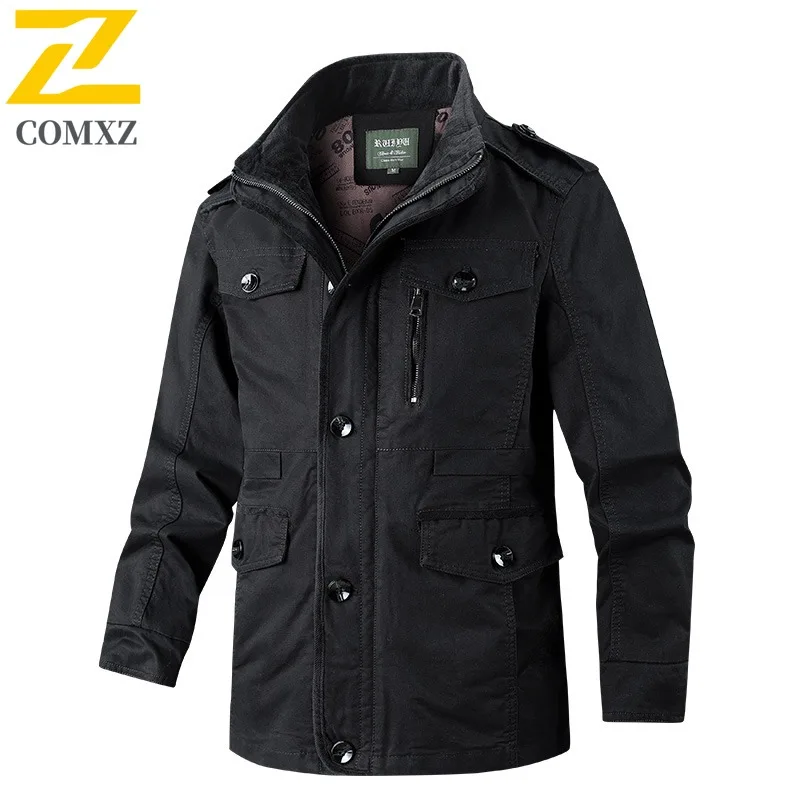 

COMXZ Men Casual Color Block Hooded Jacket 2025 Multi Pocket American Style New Thick Warm Cotton-Padded Winter Cold-proof Coat