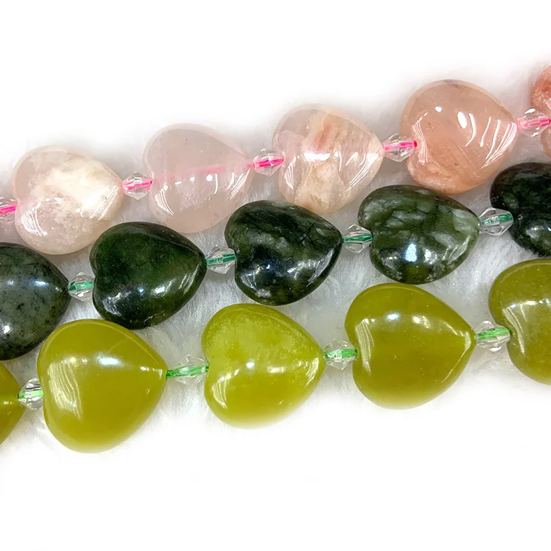 20mm Natural Sakura Quartz Green Jade Lemon Stone Beads 15'' Heart Shape Beads For Making Earring Necklace Pendant DIY Jewelry