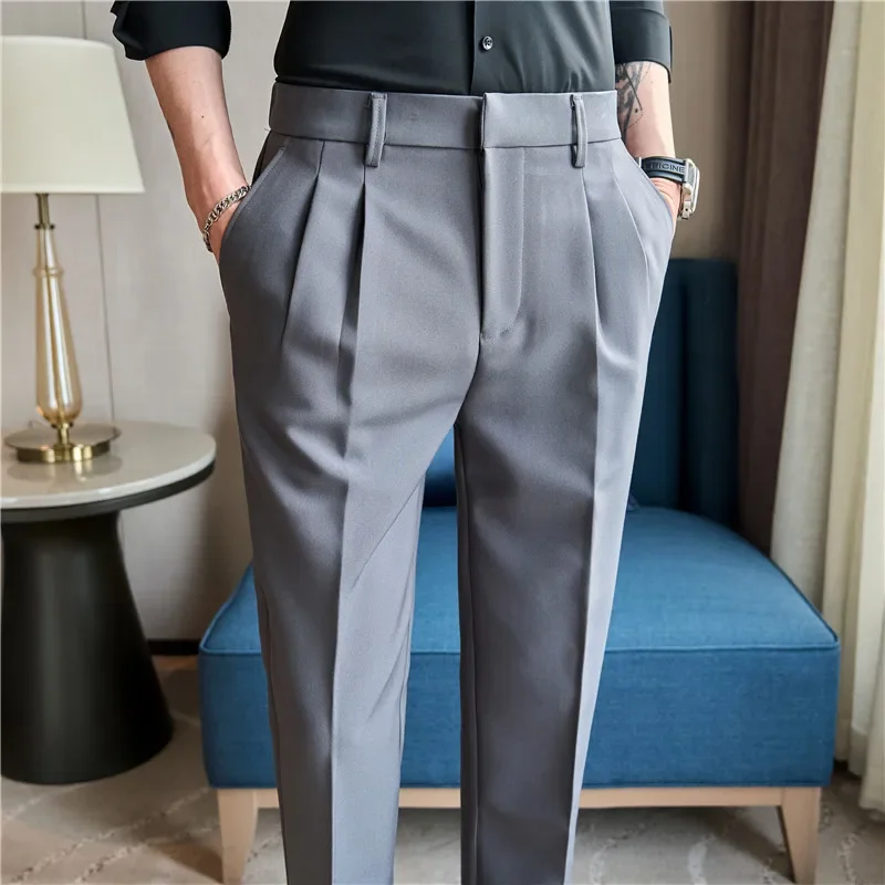 2024 Men Elastic Waist Business Casual Suit Pants Are Fashionable Comfortable Slim Fit Slightly Elastic and High-end Suit Pants