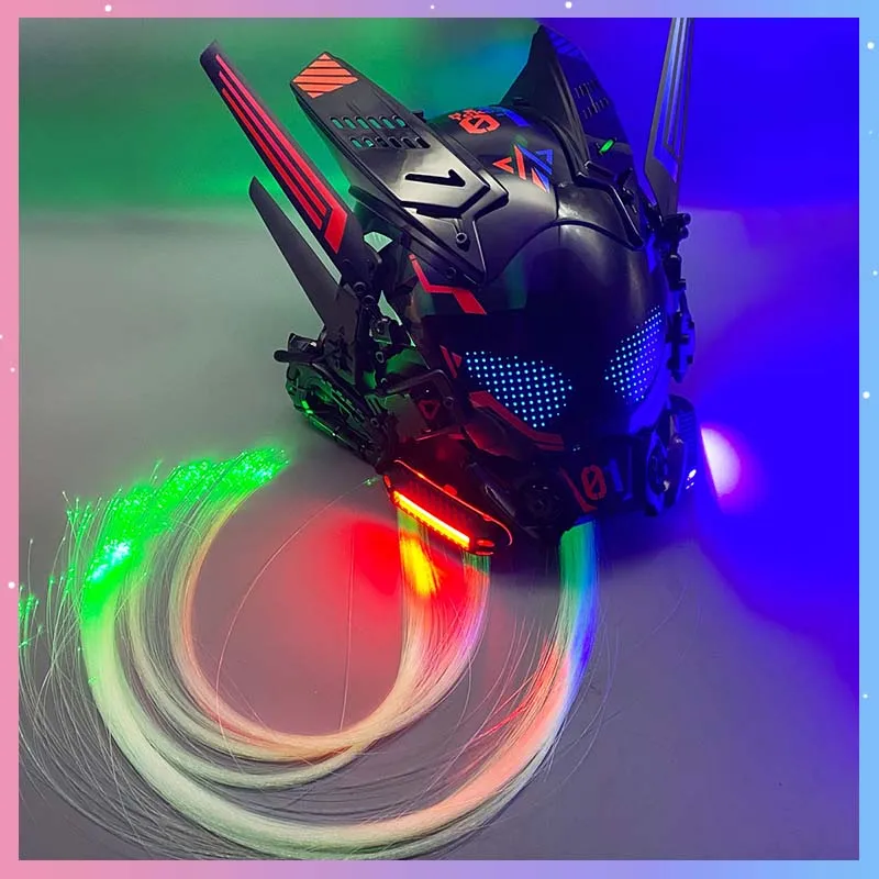 

Cyber Punk 01 SeriesMask Cosplay Costumes Mech Warrior Helmet With LED Screen And Glowing Braid Halloween Party COS Props Gift