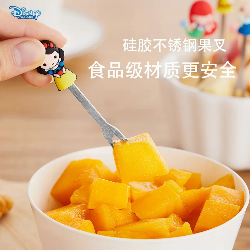 Disney Snow White Children\'s Tableware Fruit Fork Set Creative Mermaid Fruit Home Stainless Steel Fruit Dessert Cake Fork 6pcs