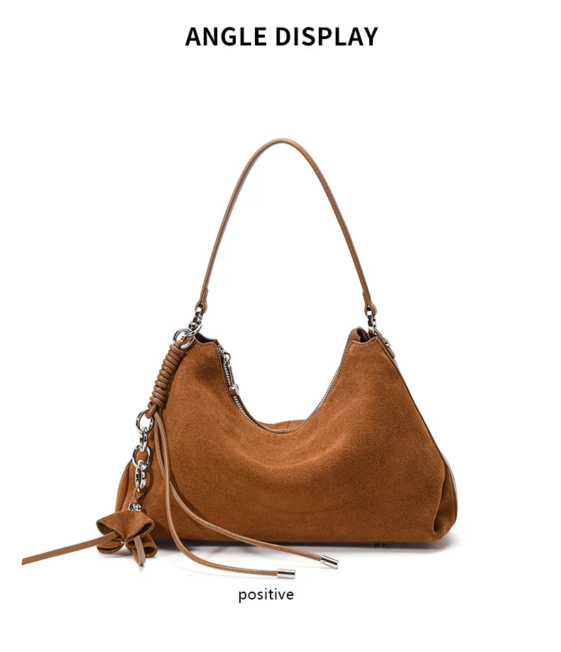 Aidanni Vintage Matte Kuhleder-Unterarmtasche für Damen, 2026 Neue Große Hobo-Tasche mit Quaste, Einzel-Schultertasche – Detail 8