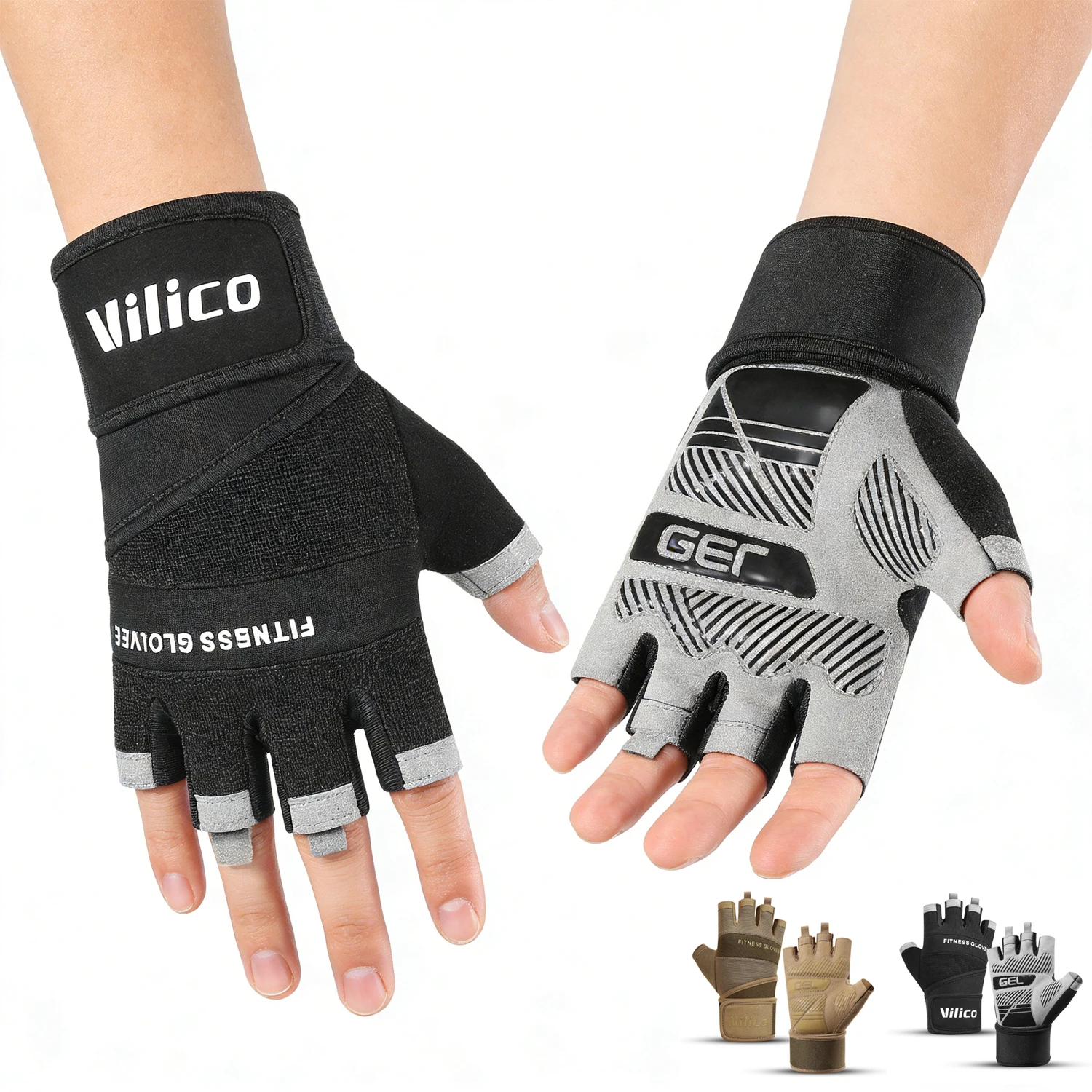 Half Finger Gym Gloves Weightlifting Dumbbell Training Anti-Slip Fitness Gloves with Wrist Support Workout Crossfit Exercise