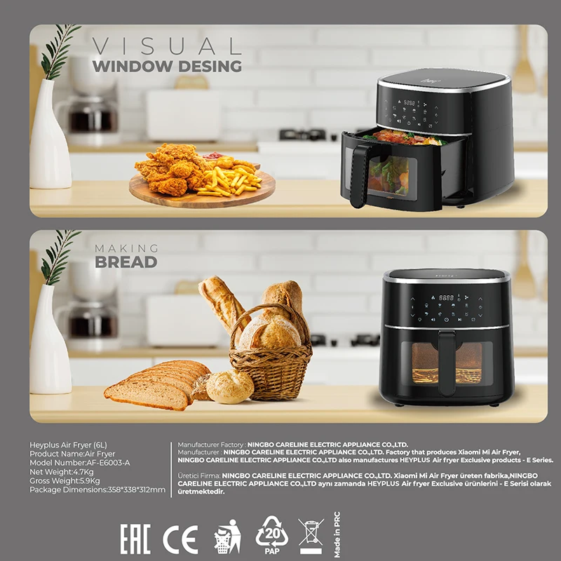 Xiaomi Heyplus 6L Air Fryer Without Oil Hot Air Electric Fryer with Viewable Window & Touch Screen Home Square Deep Fryer