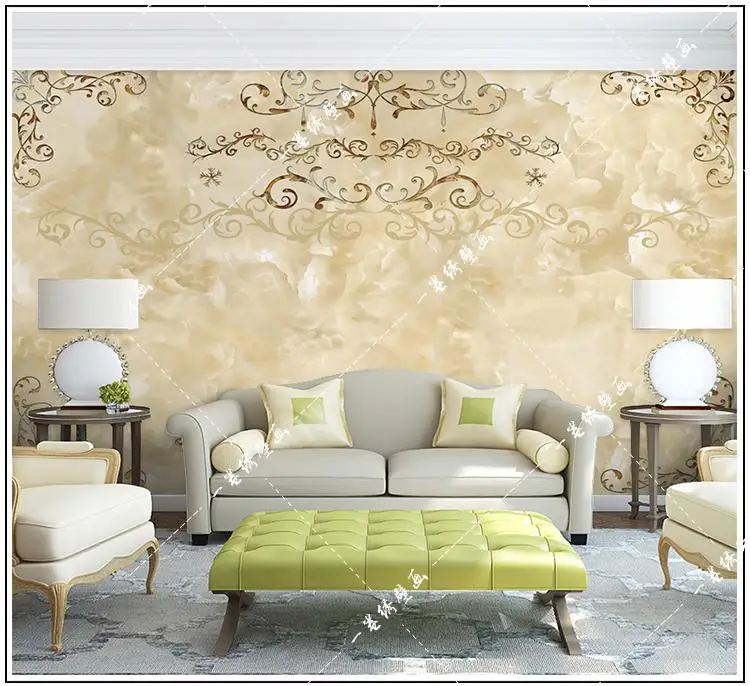 custom 3d TV set backdrop wall wallpaper simple European flower cane sitting room sofa mural marble yellow bedroom dining room