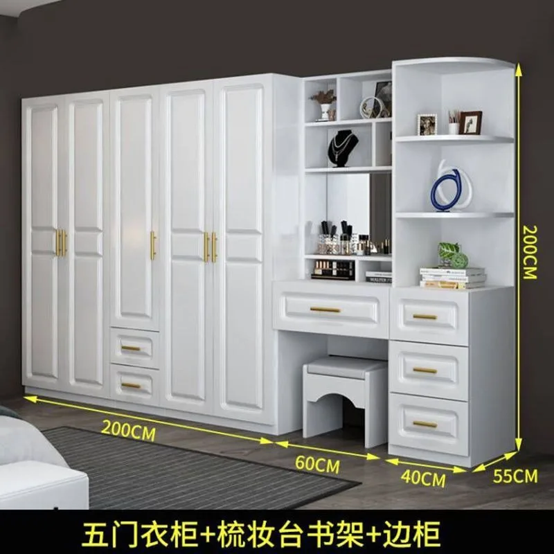 Customized Light Luxury Modern Closet Large Wardrobe Project Large Capacity Assembly Clothes Cabinet with Dressing Table