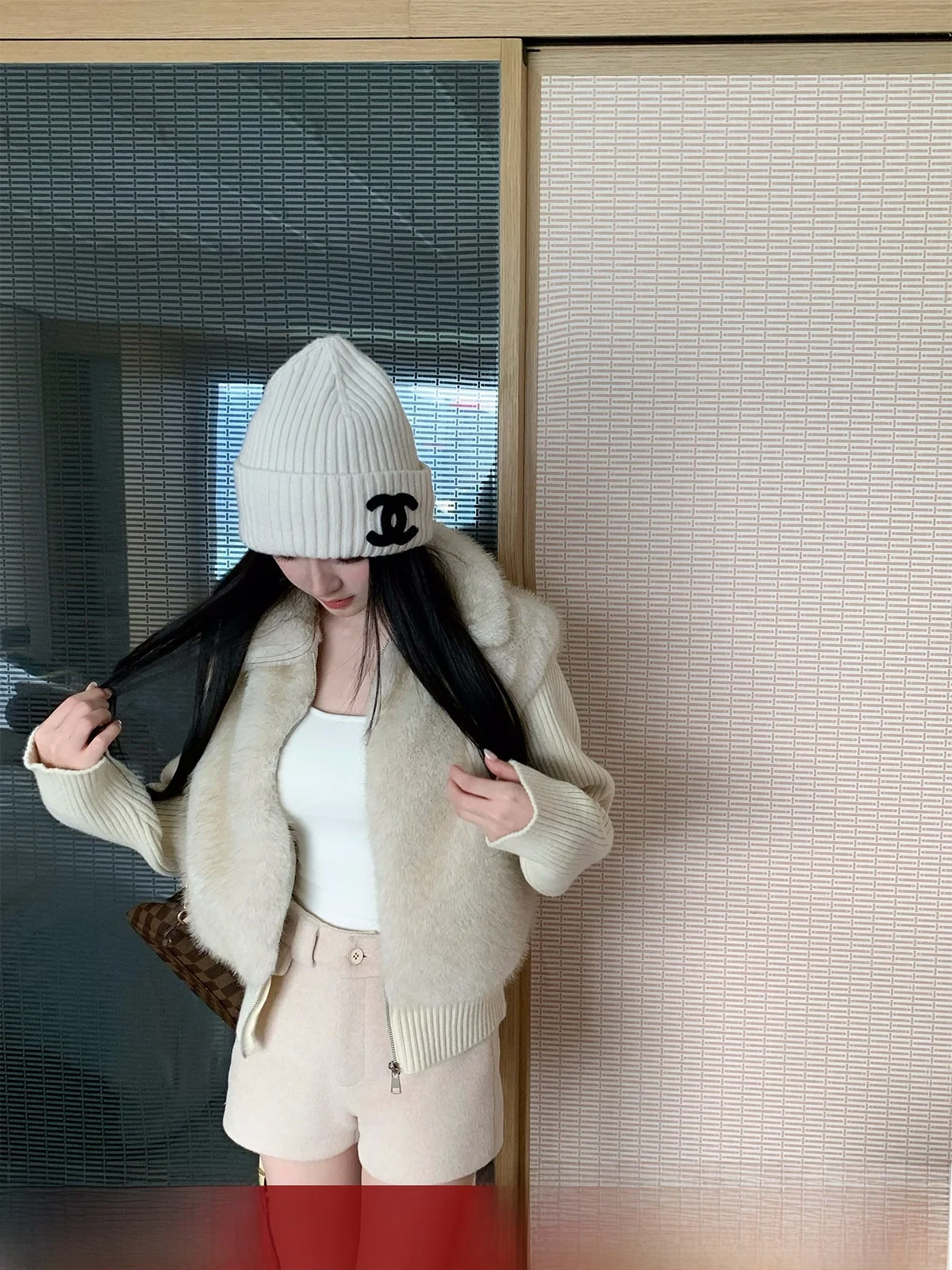 Zeng Cloud Furry Trimmed Slim Fit ort Svel Jaet Casual Sle Cierre de cremallera V-Ne Ropa de abrigo de mezcla de poliéster