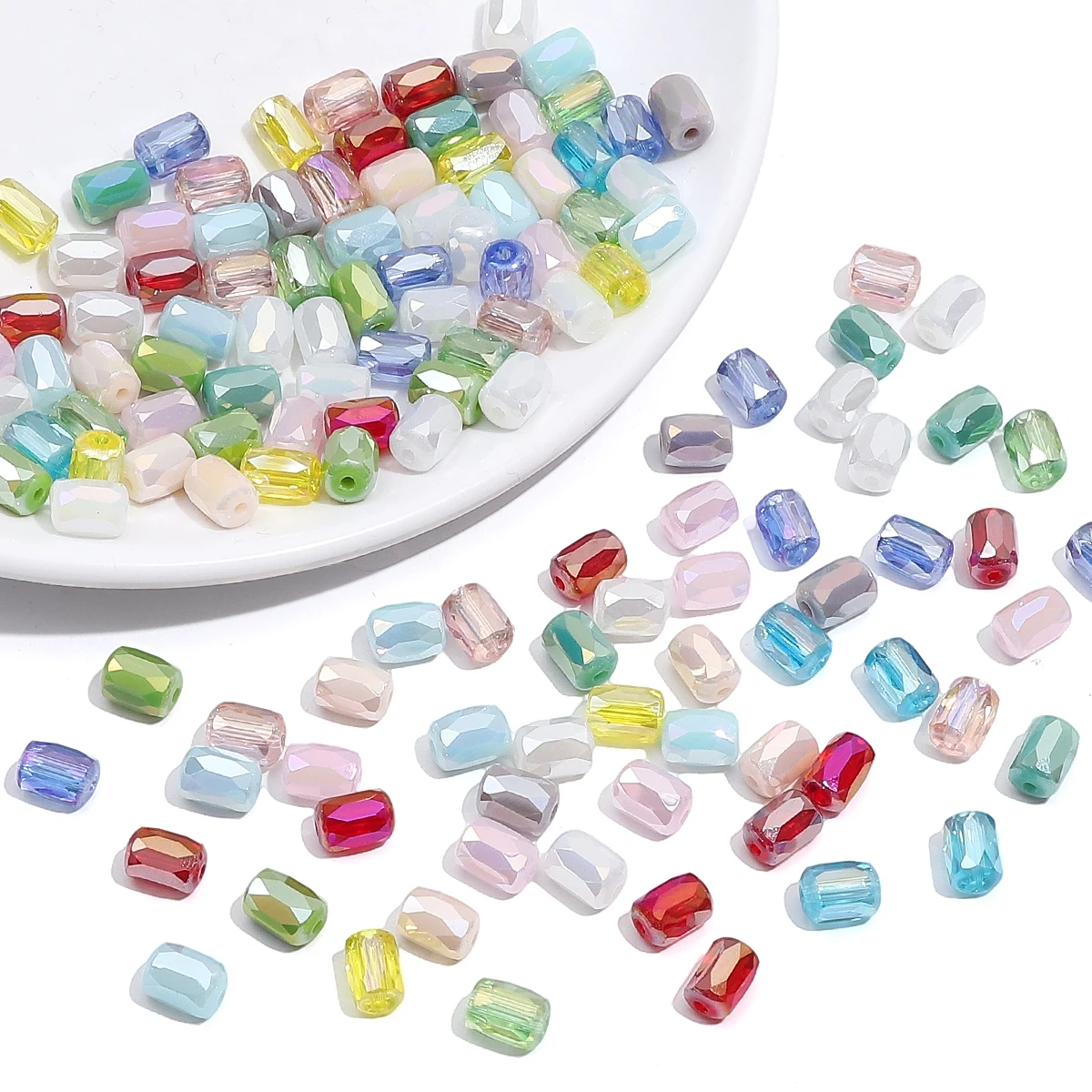 

10/50pcs Glass Beads Transparent Plated Colored Loose Beads Rectangle For Jewelry DIY Making Bracelet Accessories