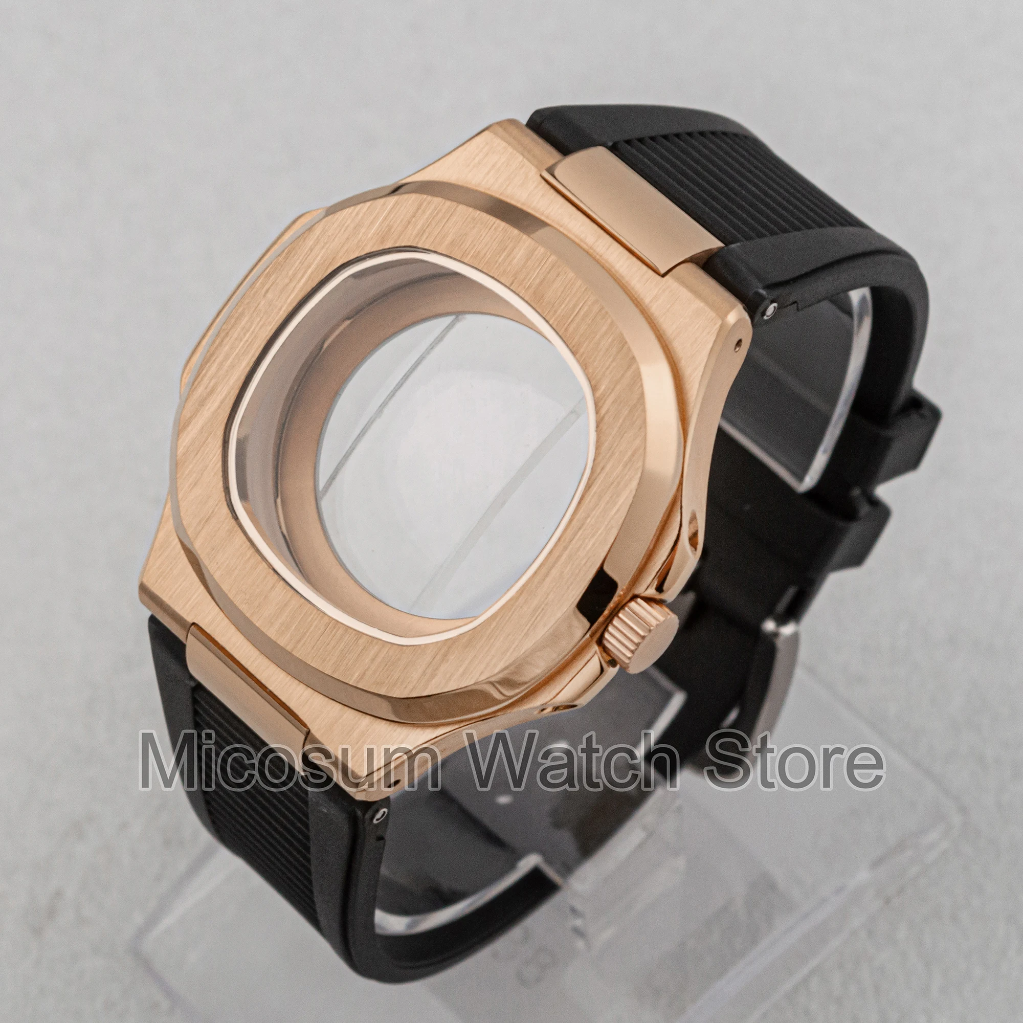 

41mm Rose Gold Balck PVD Watch Case Rubber Strap Bracelet Band Sapphire Glass Waterproof fit Nautilus NH35 NH36 NH38 Movement